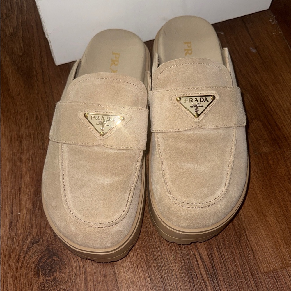 Prada Women's Beige Suede Mules